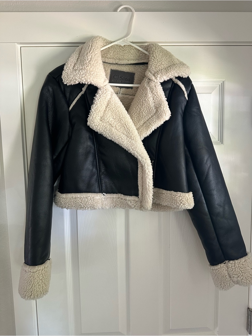 Cavalini Black Jacket with Cream Shearling Trim